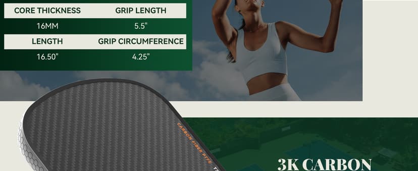 Pickleball Paddles, Carbon Fiber Pickleball Paddle with a 16mm Shark Power Polymer Core, The Pickleball Rackets Designed for Ultimate Spin & Consistency