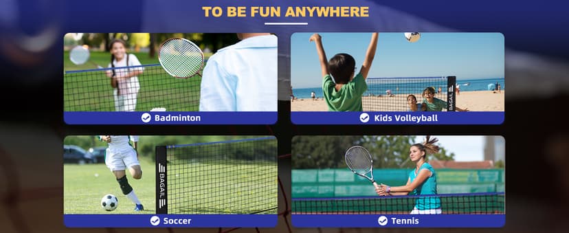 BAGAIL Badminton Net, Height Adjustable Kids Volleyball Net, Foldable Nylon Net 10 ft/14ft/17ft Wide, Tennis Net, Small Pickleball Net for Backyard Game and Indoor Outdoor Use, Easy Setup