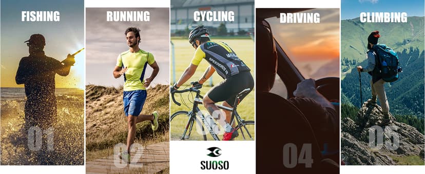 suoso Polarized Sports Sunglasses for Men: UV400 Protection Glasses Womens Wrap Around Goggles for Driving Fishing