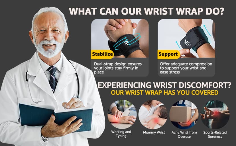 HiRui 2 PACK Wrist Compression Strap and Wrist Brace Sport Wrist Support for Fitness, Weightlifting, Tendonitis, Carpal Tunnel Arthritis, Pain Relief-Wear Anywhere-Unisex,Adjustable