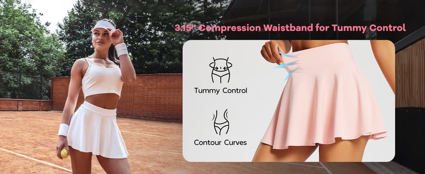 baleaf Women's Tennis Skirts High Waisted Tummy Control Pleated Athletic Golf Skorts Skirts for Running with 2 Pockets