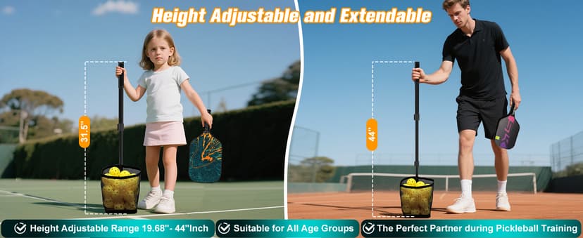 Pickleball Picker Upper Holds 14 Balls, Pickleball Ball Picker Hopper Tube, Pickleball Pickup Tube - Lightweight Pickleball Retriever Collector with Shoulder Strap