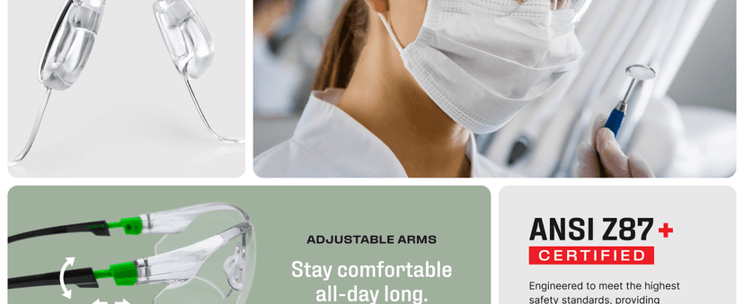 NoCry Clear Safety Glasses for Men and Women with Anti-Fog and Scratch Resistant Wrap Around Lenses, Adjustable Temples and Nose Pads — ANSI Z87 Certified Protective Eyewear with 100% UV Shielding