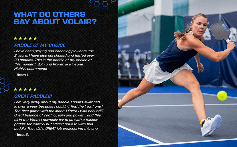 Volair Pickleball - Mach 1 Forza Paddle - for Spin, Control and Power - Toray T700 Carbon Fiber Surface - Thermoformed - Foam Injected w/Headcover, Eraser, Extra Black Grip