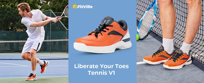 FitVille Men‘s Wide Pickleball Shoes All Court Tennis Shoes with Arch Support for Plantar Fasciitis