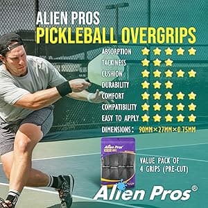 ALIEN PROS Pickleball Overgrip (4-Pack) with Ridges for Better Grip Control - Precut and Dry Feel Pickleball Grip Tape - Non-Slip Pickleball Paddle Grip Tape for High Performance