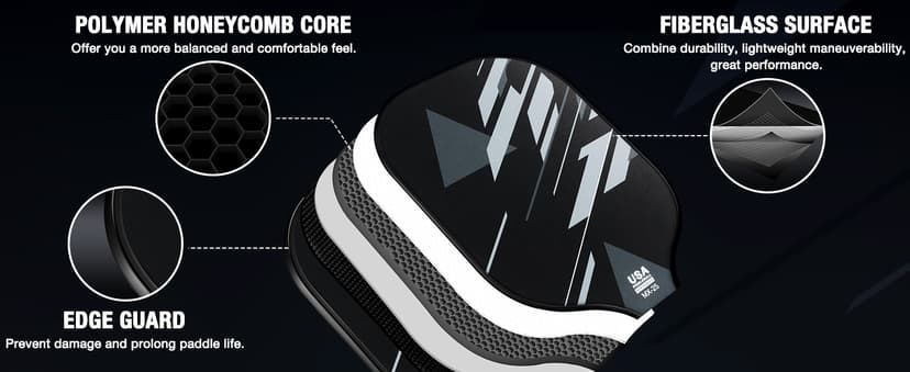 niupipo Pickleball Paddles Set of 2/4, USAPA Approved Lightweight Pickleball Rackets, Durable Fiberglass Surface with Polypropylene Honeycomb Core, Cushion Grip and Carry Bag