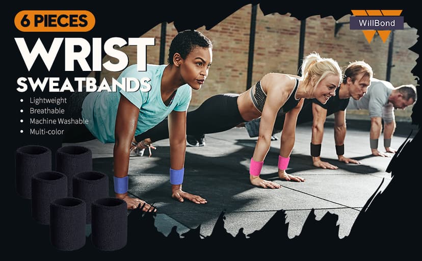 Willbond 6 Pcs Wrist Sweatbands Sports Wristbands for Competitions Absorbent Sweatbands for Basketball Tennis Football Running Working