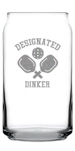 Designated Dinker - Pint Glass for Beer - Funny Pickleball Themed Decor and Gifts - 16 oz Glasses