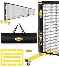 Pickleball Net Set, Portable Pickleball Set w/Wheels, 11ft & 22ft Regulation Size Pickel Ball Net, Set of 4 Balls and Paddles, Heavy Duty Frame for Backyard Driveway Outdoor