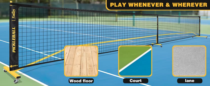 Portable Pickleball Net Set with Wheels, Regulation Size 22 FT & Half Court 11 FT, Steady Metal Frame Pickle Ball Net Set System with Carry Bag for Backyards, Driveways, and Garages