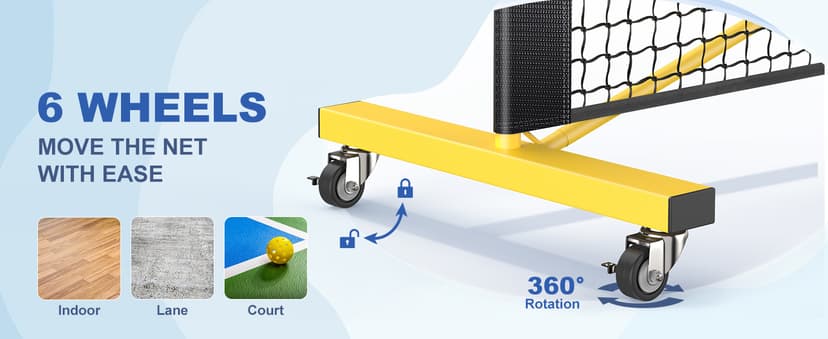 Pickleball Net Set, Pickleball Net on Wheels for Driveway Backyard, 22FT Regular Size, 4 Pickleball Paddles & 6 Balls, 12 Court Markers, 1 Carry Bag, Pickleball Set for Indoor Outdoor Play