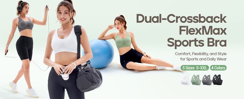 FITTIN Padded Sports Bras for Women: Support Strappy Adjustable Straps Cross Back Sport Bra Pack for Workout Yoga Running Gym