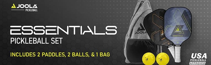 JOOLA Pickleball Paddles & Sets – Agassi Shape or Essentials – Fiberglass or Carbon Fiber Surface – UPA-A & USAP Approved – Single Paddle or Pickleball Set with Balls & Bag – Enhanced Spin & Control