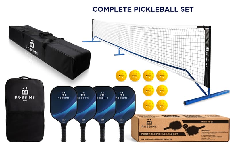 Portable Pickleball Set with Net | 4 USAPA Approved Graphite Paddles, Duffle Bag, Regulation Size Pickleball Net System, Assembly Manual, 8 Outdoor Pickleball Balls and Carry Bag