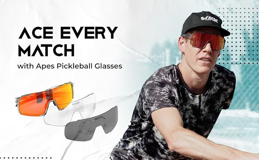 Pickleball Glasses for Women & Men - ANSI Z87.1 Pickleball Safety Glasses with 3 Lenses, Adjustable Nosepads, Head Strap, & Protective Case - Pickleball Protective Eyewear