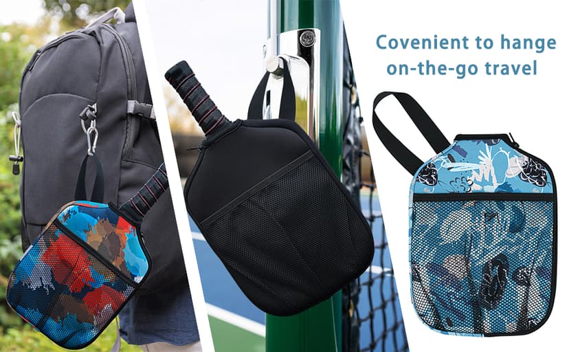 WK IEASON Neoprene Pickleball Paddle Cover with Inner Pockets and Handle Strap - Racket Sleeve and Ball Holder Organizer