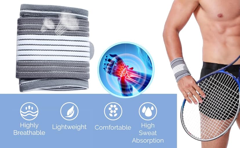 NeoTech Care Wrist Band - Adjustable Compression Strap - Elastic & Breathable Fabric - Support Sleeve for Tennis, Sports, Exercise - Men, Women, Right or Left (Gray Color, Size M, 1 Unit)