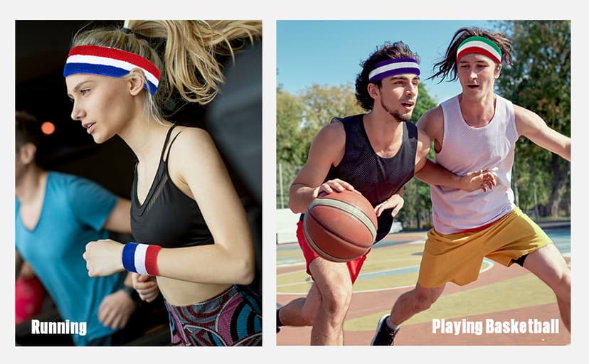 Bememo 6 Pcs Neon Striped Sports Sweatbands Set Include 2 Headbands, 4 Wristbands Terry Cloth Athletic Bands for Men, Women, Gym, Sports, Lgbt Pride Parade