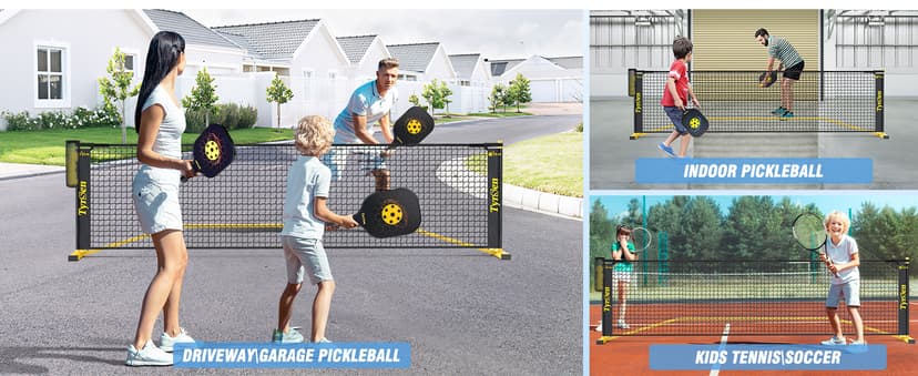 Portable Pickleball Net for Driveway, 22 FT Regulation Size & 11 FT Half Court Size Pickle Ball Net with Ball Collector, 2-in-1 Pickle Ball Net with Carry Bag for Garages Backyard