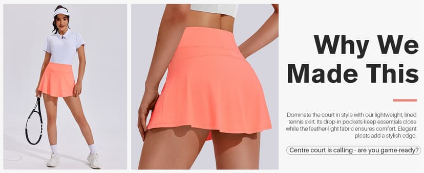 PINSPARK Tennis Skirts for Women Pleated Athletic Skort Lightweight Golf Skirts with Shorts Pocket Workout Pickleball