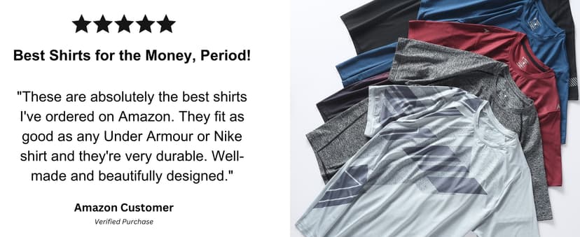 5 Pack Men’s Active Quick Dry Crew Neck T Shirts | Athletic Running Gym Workout Short Sleeve Tee Tops Bulk