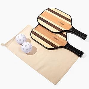 Wooden Pickleball Paddle Set – 2 Stylish Beach Paddles + Balls – Lightweight Racquet Game for Casual Play & Gifting (Mediterranean Stripe)