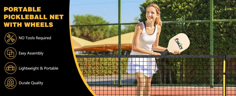 Portable Pickleball Net Set with Wheels, Regulation Size 22 FT & Half Court 11 FT, Steady Metal Frame Pickle Ball Net Set System with Carry Bag for Backyards, Driveways, and Garages