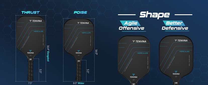 TENVINA Pickleball Paddles, Multi-Layer T700SC Textured Carbon Fiber Pickleball Paddle, 4-Types of Shapes and Thicknesses, USAPA Approved Pickle Ball Paddle, Strong Spin and Power Surface