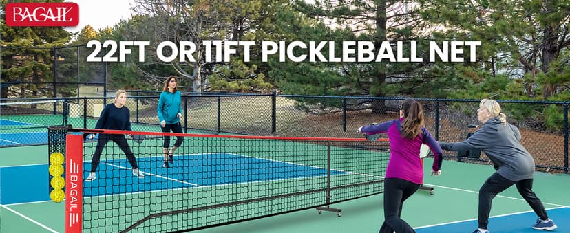 BAGAIL Portable Pickleball Net Set with Wheels, 22 FT Regulation Size & 11 FT Half Court Size 2-in-1 Pickle Ball Net with Ball Collector, Carry Bag, 4 Pickle Balls, Easy Setup for Outdoor Indoor