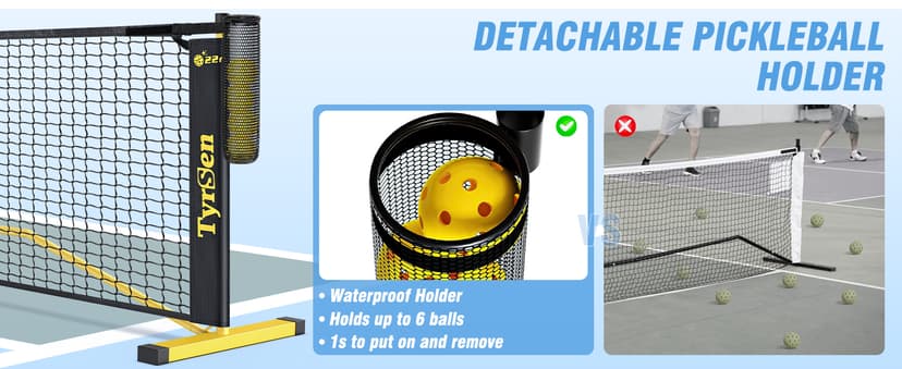 Portable Pickleball Net for Driveway, 22 FT Regulation Size & 11 FT Half Court Size Pickle Ball Net with Ball Collector, 2-in-1 Pickle Ball Net with Carry Bag for Garages Backyard