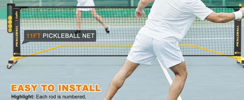 Pickleball Net with Wheels, Portable 2-in-1 Pickle Ball Net with Ball Collector,22FT Regulation Size & 11FT Half Court Size, Carry Bag, Steady Metal Frame for Outdoor Indoor Driveway