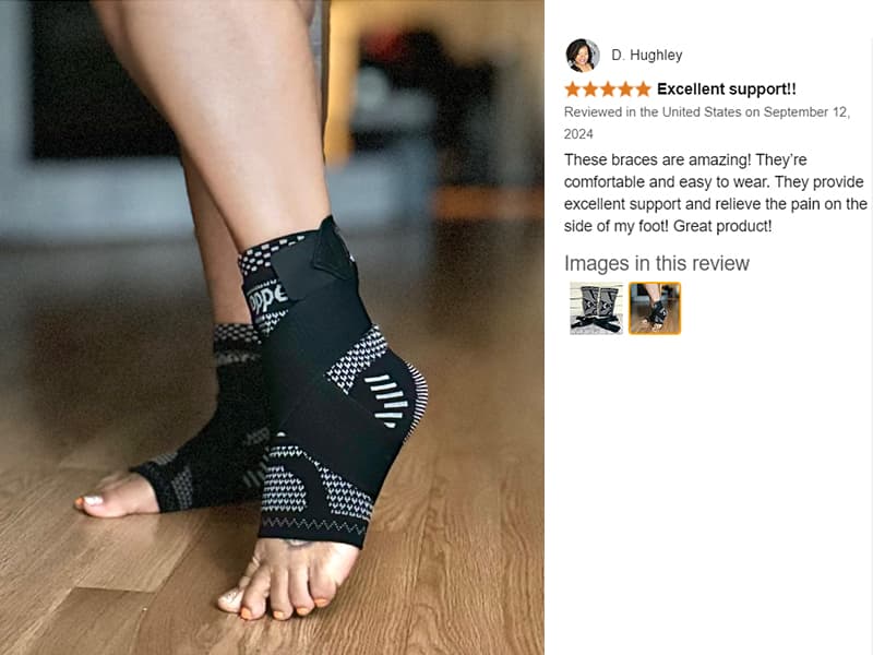INDEEMAX Ankle Brace for Women & Men, Ankle Compression Sleeve Support Copper Infused Ankle Brace for Sprained Ankle, Plantar Fasciitis Sports, Achilles Tendonitis Pain Relief, Copper Black, M