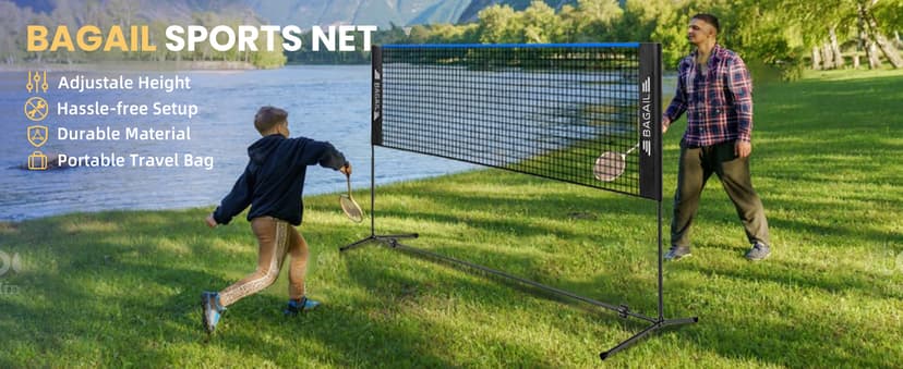 BAGAIL Badminton Net, Height Adjustable Kids Volleyball Net, Foldable Nylon Net 10 ft/14ft/17ft Wide, Tennis Net, Small Pickleball Net for Backyard Game and Indoor Outdoor Use, Easy Setup