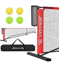 BAGAIL Portable Pickleball Net Set with Wheels, 22 FT Regulation Size & 11 FT Half Court Size 2-in-1 Pickle Ball Net with Ball Collector, Carry Bag, 4 Pickle Balls, Easy Setup for Outdoor Indoor