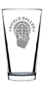 Designated Dinker - Pint Glass for Beer - Funny Pickleball Themed Decor and Gifts - 16 oz Glasses