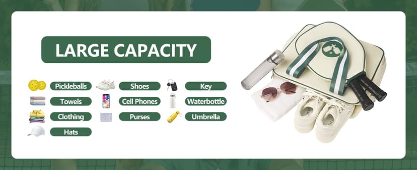 Newluck Pickleball Tote Sling Bag for Women/Men/Boy/Girl,Large Capacity,Adjustable Shoulder Strap with Fence Hook Accessories