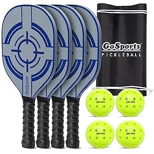 GoSports Pickleball Sets - Classic, Retro, Steel Blue, or Yellow - Includes 4 Paddles, 4 Regulation Pickleballs and Carry Case