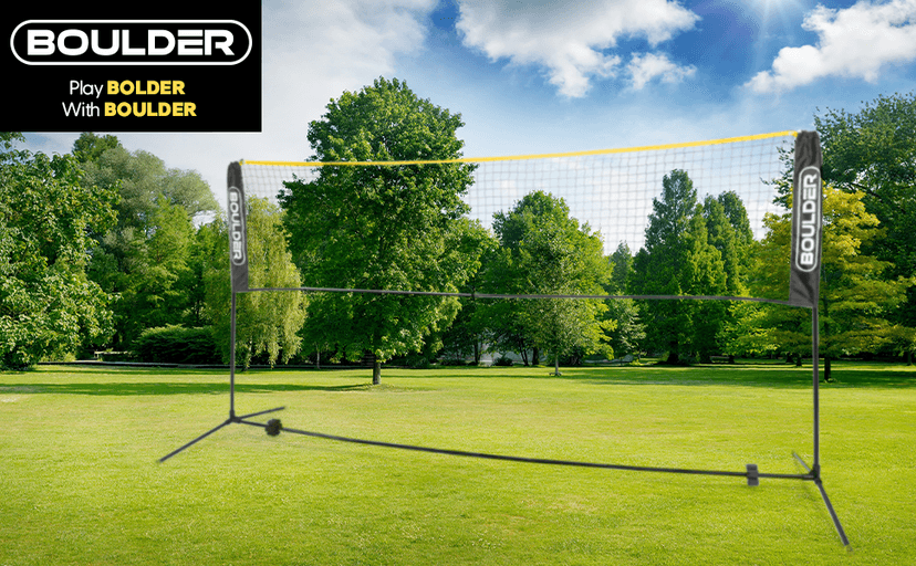 Boulder Portable Badminton Pickleball Net - Foldable/Extendable Poles for Multiple Sports Heights (UP to 5 ft) - Ideal for Tennis, Pickleball, Soccer Tennis - Easy Setup