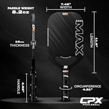 CPX MAX Black Raw Carbon Fiber T700 Pickleball Elongated Paddle Racket - Professional Grade, 14mm Core Thickness, Comfortable Tennis Style Grip - Durable Designed in Chicago, USA