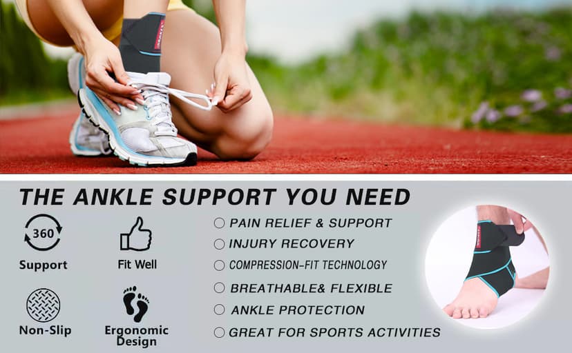 Ankle Support,Adjustable Ankle Brace Breathable Nylon Material Super Elastic and Comfortable,1 Size Fits all, Suitable for Sports (blue 1)