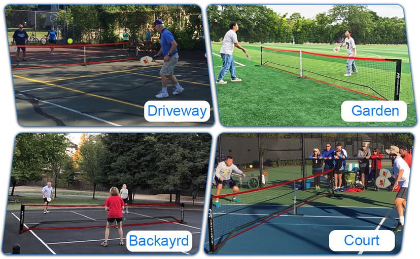 Pickleball Set with Net for Driveway, Portable Regulation Size Pickleball Net System with Paddle Set of 4, Outdoor Pickleballs, Carry Bag, Weather Resistant Metal Frame