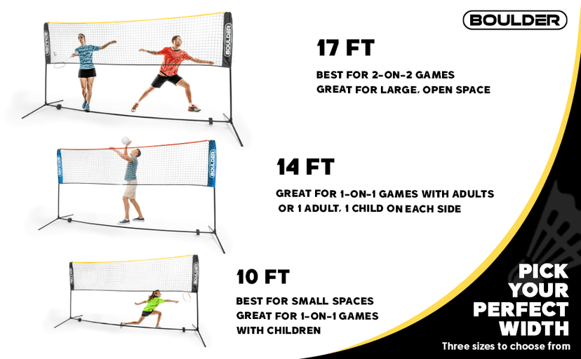 Boulder Portable Badminton Pickleball Net - Foldable/Extendable Poles for Multiple Sports Heights (UP to 5 ft) - Ideal for Tennis, Pickleball, Soccer Tennis - Easy Setup