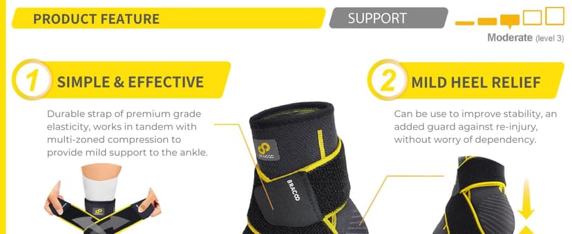 Bracoo 2 Pack Ankle Brace Compression Sleeve for Women & Men, Adjustable Ankle Support Strap for Sprained, Plantar Fasciitis, Pain Relief, Injury Recovery, Running, Workout, GYM, FS60