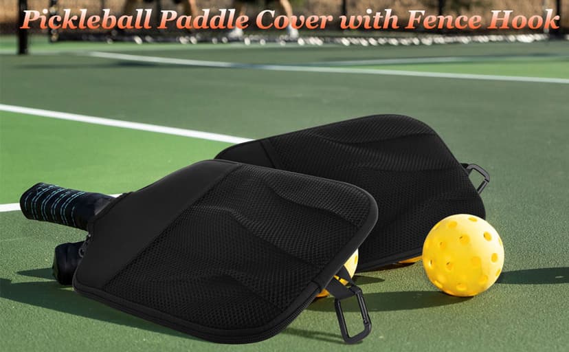 Cosmos 2 Pcs Pickleball Paddle Cover Paddle Case Bag Pickleball Racket Sleeve and Ball Storage Mesh Pocket for Pickle Ball Equipment Accessories Storage & Carrying, with Fence Hook