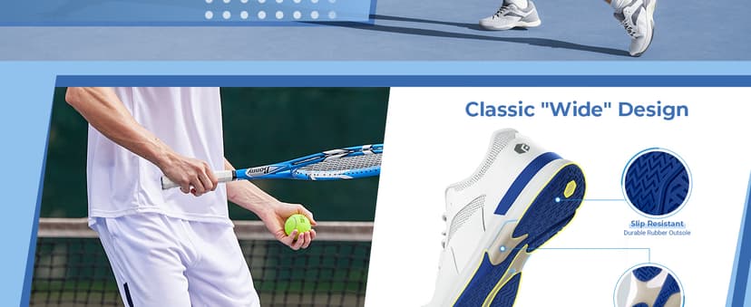 FitVille Men‘s Wide Pickleball Shoes All Court Tennis Shoes with Arch Support for Plantar Fasciitis