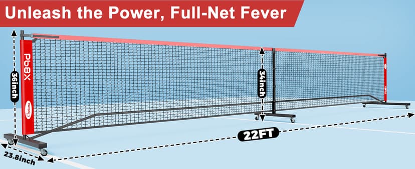 Portable Pickleball Net, Pickle Ball Net Outdoor with 22ft Regulation Size Net, Court Markers, Durable Frame PE Knited Pickleball Practice Net System for Backyard Driveway