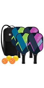 Pickleball Paddles Pickleball Set 7-ply Basswood Wooden Pickleball Rackets Set of 4 with 6 Balls and 1 Carry Bag, Pickleball Equipment for Beginner to Intermediate with Extra Edge Guard