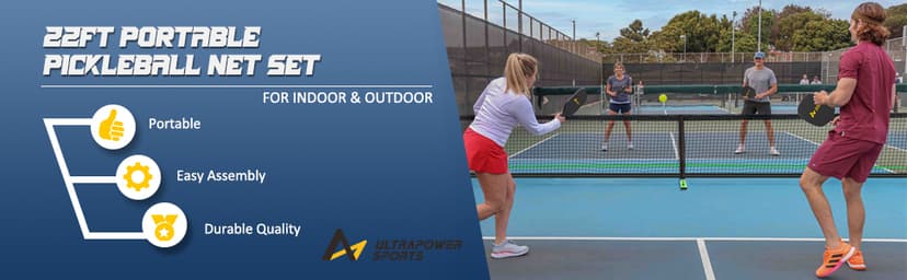 Pickleball Net Portable Outdoor Pickleball Net for Driveway 22ft Portable Pickle Ball Net Set with 4 Pickle Balls, Ball Holder, Lines Court Markers, Carrying Bag, 22ft Outdoor Pickle Ball Set with Net