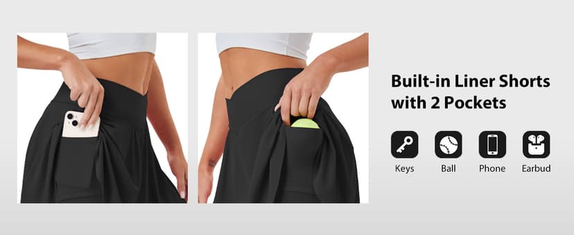 FireSwan Tennis Skirt for Women with Pockets Shorts Crossover High Waisted Pleated Golf Skorts Athletic Workout Skirts